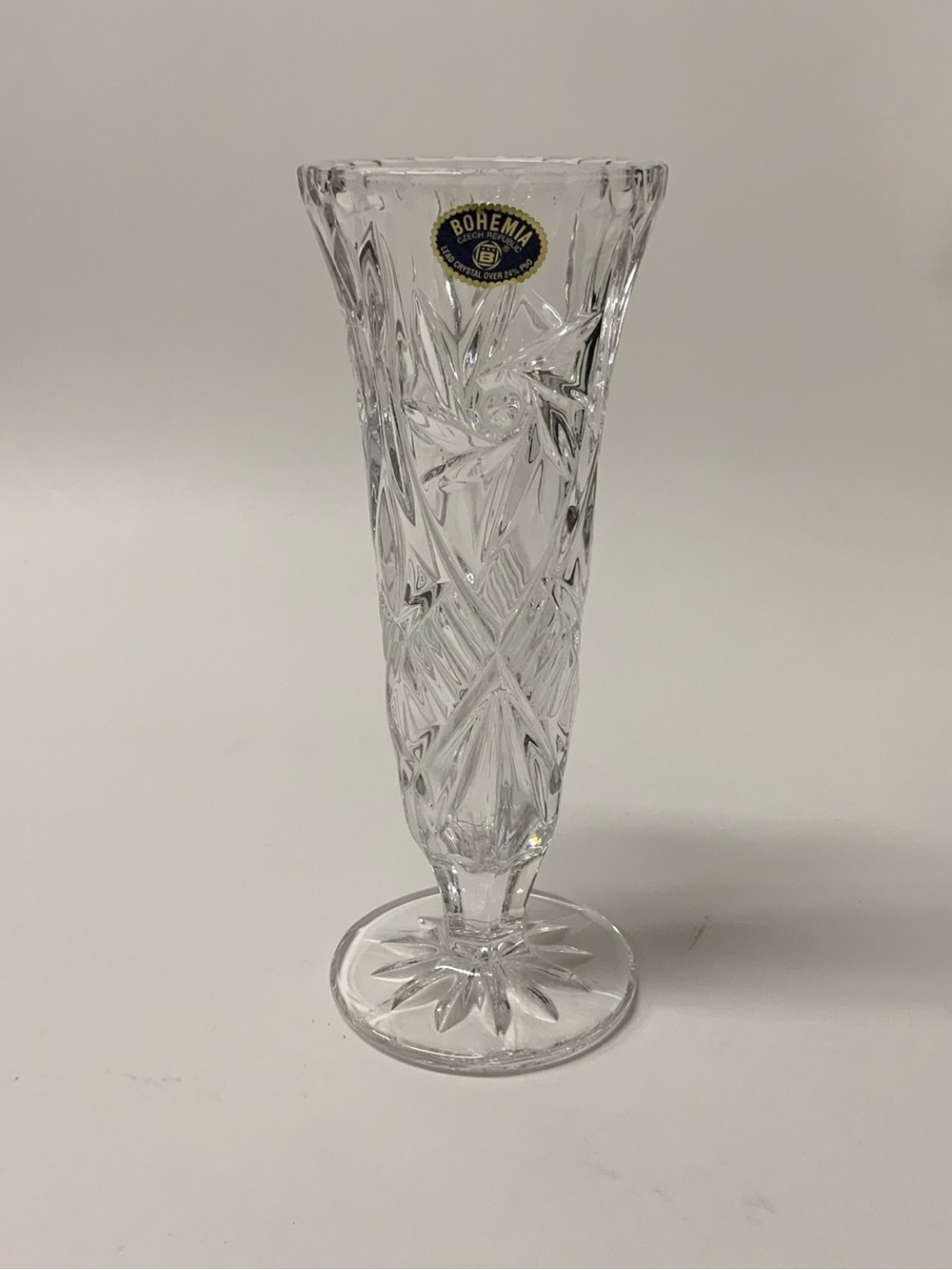 Bohemia Crystal Footed Pinwheel Pattern Bud Vase 24% Lead Crystal Czech 7" H